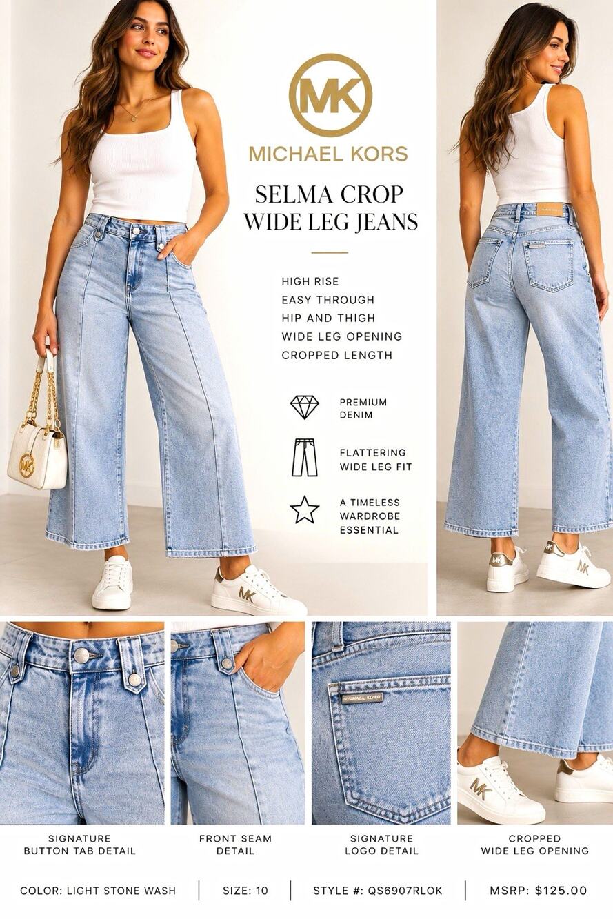 Michael Kors Selma Crop Wide Leg Jeans Size 10 Light Stone Wash NWT $125